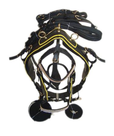 SHOWMEN CRAFT Black Synthetic Nylon Horse Harness with Yellow Piepin Single Horse (Full)