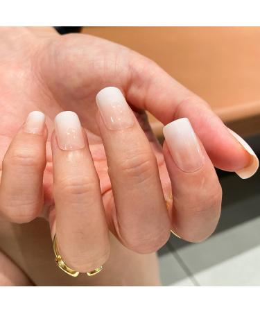 NOVO OVO Short Square Ombre Nude Gradient White Pink French Tip Fake False Press On Nails Kit with Glue - Milk Hat UK - Buy Online on GoSupps.com