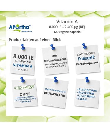 Aportha Vitamin A 8 000 IE - 120 Vegan Capsules | High Dose Allergen-Free & Gluten-Free Supplements - Buy Online on GoSupps.com
