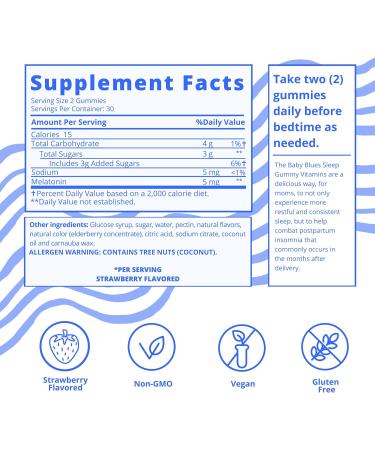 Baby Blues: Sleep Vitamins for Moms - 5mg Melatonin Strawberry Flavored Gummies - Buy Online on GoSupps.com