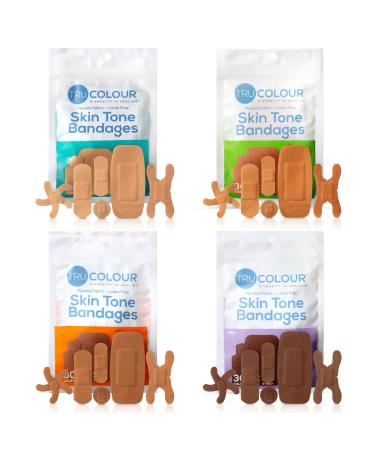 Skin Tone Bandages Variety Pack Flexible Fabric Adhesive Strips Beige Brown Dark Brown Olive - 4 Pack 120 Count