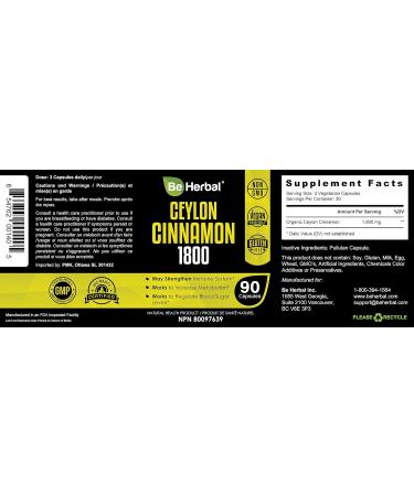 BE HERBAL Organic Ceylon Cinnamon Capsules 1800mg Extra Strength 1800mg - Promotes Healthy Blood Sugar Levels Anti-Inflammatory for Joint Pain Relief Heart Health Supplement Pills 90 Capsules - Buy Online on GoSupps.com