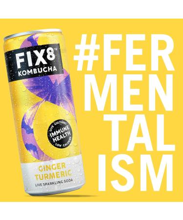 Fix8 Kombucha Drink - Live Cultures, Probiotics, Immune-Boosting, Low Calorie, Vitamins B&C - Vegan, Gluten Free, Sustainable - 12x250ml (Ginger Turmeric) - Buy Online on GoSupps.com