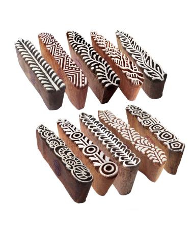 Mehndi Print Blocks Stylish Border Pattern Wooden Stamps (Set of 10) Set of 10 Htag2156