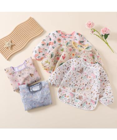 Yunguui 5-Pack Baby Sleeved Bibs | Waterproof Washable Full-Body Bibs for 3-30 Months | Unicorns Butterflies Flamingos Swans Birds - Buy Online on GoSupps.com