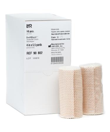 Swiftband Elastic Bandages, Double Self Closure Compression Wrap with Hook & Loop, Easy to Apply Wrapping for Swelling & Lymphedema, Washable & Latex Free 4" x 5.5 Yard Roll (Strectched), Box of 10 4" x 5.5 Yards