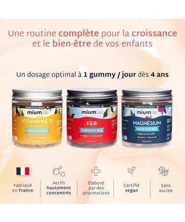 Mium Lab Children's Multivitamins Growth Reduces Physical and Mental Fatigue - 10 (Vitamins B and C) and Minerals (Senium and Zinc) - 21 Day Cure - Sugar-free Gummies - Made in France - Buy Online on GoSupps.com