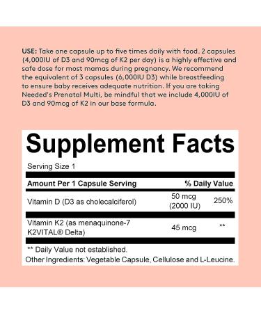 Advanced Prenatal Vitamin D3/K2 for Healthy Pregnancy and Breastfeeding | Supports Immunity, Bone Development, and Breast Milk Vitamin D Levels | 60 Capsules - Buy Online on GoSupps.com