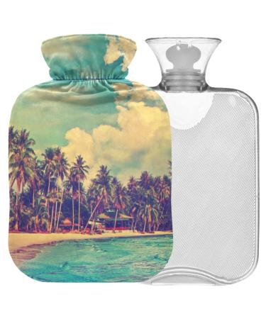 NAANLE hot hot water bottle with reference tropical beach Transparent hot water bottle 2l large hot hot water bottle for menstrual cramps pain relief handfoots heat and cold therapy