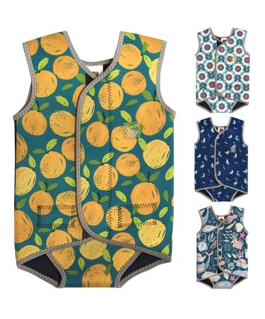 Swim Cosy Baby/Toddler Wetsuit Vest with UPF50 - Neoprene Wrap around design for Boys/Girls 0-3 years - Unicorns Dinosaurs Ducks Orange Splash MEDIUM 6-18 Months