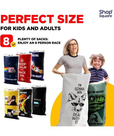 Potato Sack Race Bags Set of 8 - Durable Interwoven Plastic with Fun Meme Designs | Family Yard Games for Kids and Adults | Perfect for Parties, Easter, BBQ, Picnics and Holidays - 23 x 40 - Buy Online on GoSupps.com