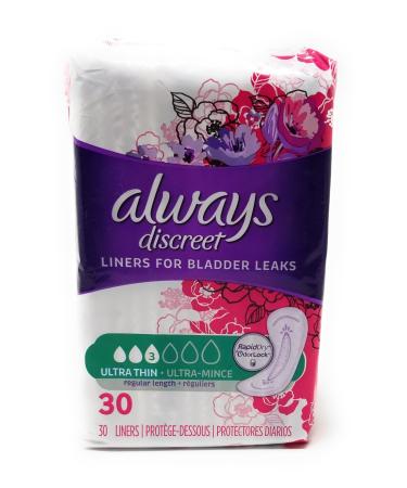 Always Discreet, Incontinence Light Pads, 3 Drops, 30 Pads each (Value Pack of 2)