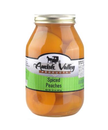 Amish Valley Products Old Fashioned SPICED Peaches Halves Canned Jarred in 32 oz Glass Jar (One QT Jar - 32 OZ)