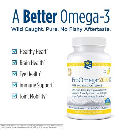 Nordic Naturals ProOmega 2000-D Lemon - 625mg Omega-3 Fish Oil Soft Gels, 60 Count - Buy Online on GoSupps.com