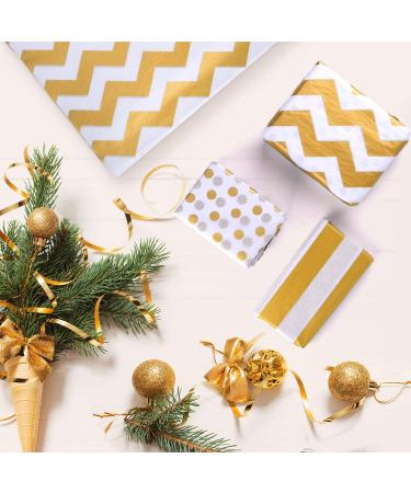 MIAHART 60 Pcs Gold White Tissue Paper Bulk - Decorative Metallic Wrapping Paper for Gift Bags, Birthday, Christmas Party Decoration - DIY Arts Crafts - Gold Dot Wave Design - 60 Sheets - Buy Online on GoSupps.com