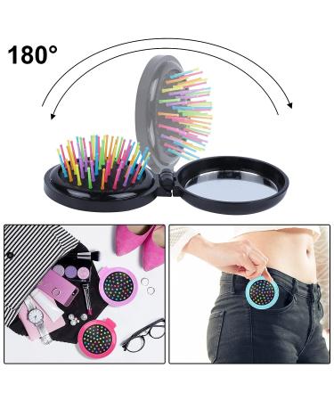 Happy Trees 6 PCS Round Travel Hair Brush Set with Folding Mirror - Mini Hair Comb & Makeup Mirror for Travel (Dark Colours) - Buy Online on GoSupps.com