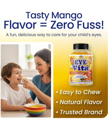 Kids Eye Vitamins - Eye Health Gummy for Kids & Teens Lutein Gummies 12mg with Zeaxanthin 30 Easy-to-Chew Mango Flavor Gummies - Natural Vegan and Non-GMO Formula - Buy Online on GoSupps.com