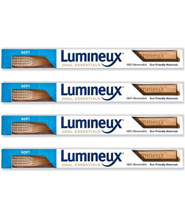 Lumineux Bamboo Toothbrush Set 4-Pack - Enamel Safe Bamboo Toothbrushes with Renewable & Super Soft Bristles - Eco-Friendly Natural Toothbrush Set - Travel-Friendly Biodegradable Wooden Toothbrushes