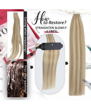 Moresoo Blonde Highlight Tape in Hair Extensions | Dark Honey Blonde & Medium Blonde Remy Hair | 18 Inch, 20 Pieces/50g | #16/22 - Buy Online on GoSupps.com