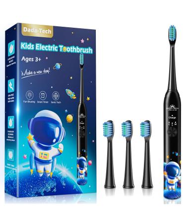 Dada-Tech Kids Electric Toothbrush Rechargeable Soft Unicorn Tooth Brush with Timer Powered by Sonic Technology for Children Boys and Girls Age 3+ Waterproof and 3 Modes (Astronaut Black) Astronaut (Black) 1 count (Pack of 1)