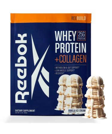 Reebok Whey Protein Powder + Collagen Peptides | 25g Protein with 9 Essential Amino Acids | Muscle Recovery Joint & Gut Support | Informed-Sport Certified | ReeBuild Vanilla Ice Cream Flavor 1.3 lb