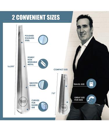 Island Genius Metal Shoe Horn Set of 2 - Stainless Steel Shoe Helper for Seniors, Kids, Men & Women - Long-handled & Travel Size - Ideal for Boots, High Heels, Cleats - Accessories/Tool - Buy Online on GoSupps.com