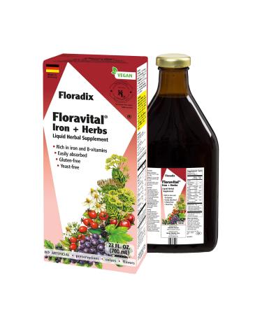 Floradix, Floravital Iron & Herbs Vegan Liquid Supplement for Energy Support, 23 Oz 23 Fl Oz (Pack of 1)