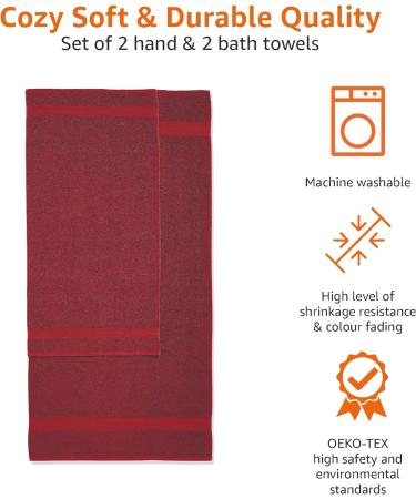 Buy Amazon Basics 4-Piece Red Fade-Resistant Towel Set - 100% Cotton Bath & Hand Towels (500g/m ) - Fast International Shipping - Buy Online on GoSupps.com