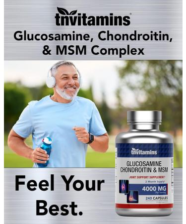 tnvitamins Glucosamine Chondroitin MSM Capsules 240 Count | 4 000 mg Per Serving | 2 000 mg Glucosamine Sulfate 2KCl + 2 000 mg MSM & Chondroitin Blend | Joint Support Supplement - Buy Online on GoSupps.com