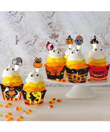 Halloween Cupcake Toppers Wrappers Set - 24 Pieces of Ghoulish Cake Decorations in Pumpkin Bat and Ghost Designs - Creepy Cake Decorating Kit for Halloween Party Supplies Cake Accessories - Buy Online on GoSupps.com