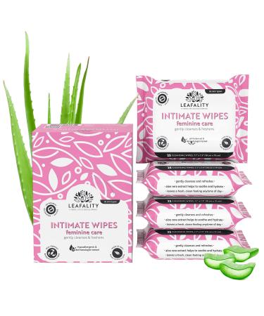 LEAFALITY Intimate Wipes Feminine Care Plant-Based Extra-Large size 7.1 x 7.5 Biodegradable wipes formulated with Plant-derived ingredients (100)