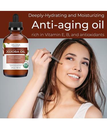 Organic Jojoba Oil - 4 oz | Golden, Unrefined & Cold Pressed | For Face, Hair, Body & Skin Care | Stretch Marks & Cuticles | Moisturizing Carrier Oil | Hexane-Free - Buy Online on GoSupps.com