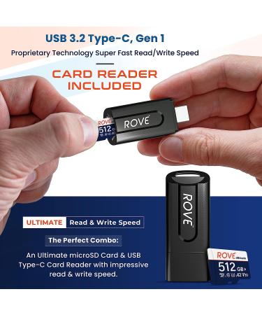 ROVE 512GB Ultimate Micro SD Card with USB 3.2 Type C Reader - 170MB/s, C10, U3, V30, 4K, A2 for Dash Cam, Android, Tablets, Games - Buy Online on GoSupps.com