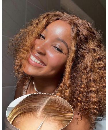 Honey Blonde Wig Human Hair Wear and Go Glueless Wig Human Hair Curly Human Hair Wig Bob Wig Yddm 5x5 HD Lace Closure Wigs 14 Inch Pre Plucked Pre Cut 180% Density Gluess Lace Wig Human Hair 5x5 4/27 Water WATE WIG