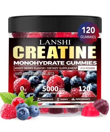 Creatine Monohydrate Gummies 5000mg - Sugar Free Pre Workout Supplement for Men & Women Creatine Gummies for Muscle Strength Recovery Cognitive Health & Memory Mixed Berry Flavor 120 Count
