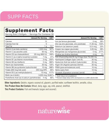 NatureWise Hair Skin and Nails Vitamin 5000mcg Biotin Collagen & Hyaluronic Acid - Non-GMO Gluten Free - 150 Softgels for Women - Buy Online on GoSupps.com