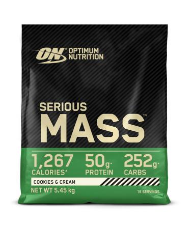 Optimum Nutrition Serious Mass Protein Powder with Creatine Glutamine 25 Vitamins and Minerals Cookies & Cream Flavour 16 Servings 5.45KG Cookies & Cream 16 Servings (Pack of 1)