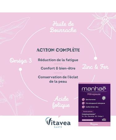 Vitavea Manha Menopause Dietary Supplement without Hormones - Folic Acid Omega 3 Zinc and Iron - 60 Capsules - Purple - 2 Months - Made in France - Buy Online on GoSupps.com