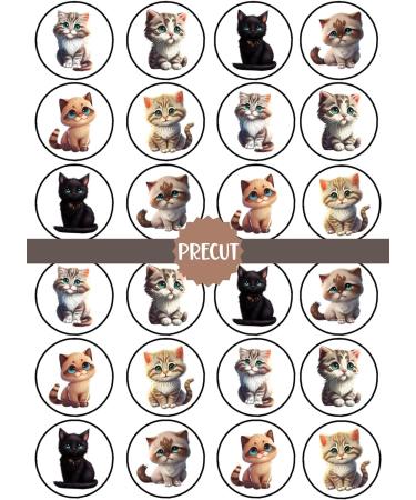 PRECUT Cute Cats Edible Cupcake Toppers - Cat Lover Theme Premium Thickness SWEETENED VANILLA - wafer card disc cake decorations (Pack of 24) - Buy Online on GoSupps.com