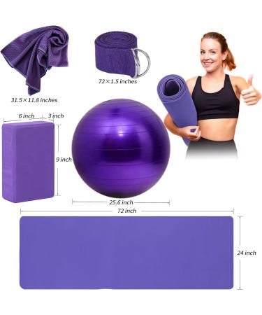 AJIEVWU 11-Piece Yoga Beginners Kit - Yoga Blocks, Strap, Ball, Mat with Carry Strap, Net Bag - Purple Yoga Set for Women Men - Buy Online on GoSupps.com