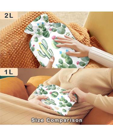 NAANLE 2L Hot Water Bottle with Watercolor Cactus Cover - Pain Relief & Heat Therapy for Menstrual Cramps | Large Warm-Up Bag - Buy Online on GoSupps.com