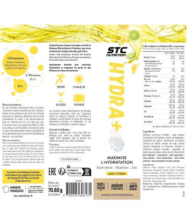STC NUTRITION - Hydra+ - Isotonic drink preparation based on Electrolytes Vitamins Sugar and Natural Sweetener - Optimizes hydration - 20 Lozenges - Buy Online on GoSupps.com