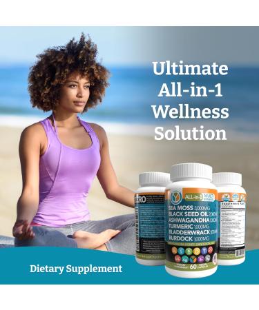 Yemay The Natural Way All-in-1 Multi Mineral Sea Moss Raw Organic Supplement with Organic Seamoss Black Seed Oil Ashwagandha Burdock Root Turmeric Vitamin C & More 60 Vegan Capsules - Buy Online on GoSupps.com