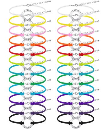 Funtery 24 Pieces Dance Bracelet Girls Bulk Dance Team Gifts Wax Rope Dance Jewelry Adjustable Chain Recital for Dancer Lovers Party Activities Colorful Accessories Teen Friendship