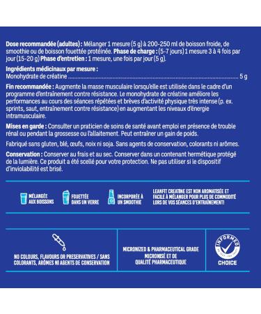 LEANFIT SPORT CREATINE MONOHYDRATE Powder Unflavoured - Creatine Supplement for Increased Muscle Mass Enhanced Energy & Improved Performance - Informed Choice Certified Micronized & Pharmaceutical Grade Creatine Gluten-Free Vegan - 5g Creatine Per Serving - Buy Online on GoSupps.com