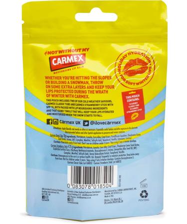 Carmex Autumn/Winter Lip Balm Pouch (1x Classic Tube & 1 Strawberry Stick) Softens & Hydrates Lips - Buy Online on GoSupps.com