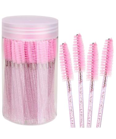 Elisel 100pcs Disposable Mascara Brushes with Container, Mascara Wands Makeup Brushes Applicators Kits for Eyelash Extensions and Eyebrow Brush (Crystal Pink)