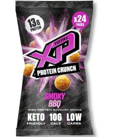 TOTAL XP Protein Crunch - Tasty High Protein Snacks - SMOKY BBQ 24 Pack. Protein Chips - Vegetarian 13g of Protein Low Carb Keto Friendly Gluten Free Palm Oil Free (24 x 24g) Smoky Barbeque 24 count (Pack of 1)