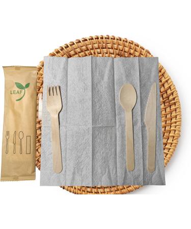 LEAF Compostable Disposable Wood Cutlery Set 1000 Individually Packed Set - Buy Online on GoSupps.com