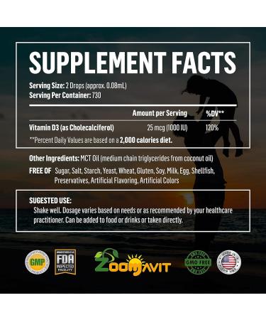 Zoomavit Baby Vitamin D Drops 1000 IU - Organic Liquid D3 for Infants, Toddlers, Kids & Adults - 2Fl Oz - Buy Online on GoSupps.com